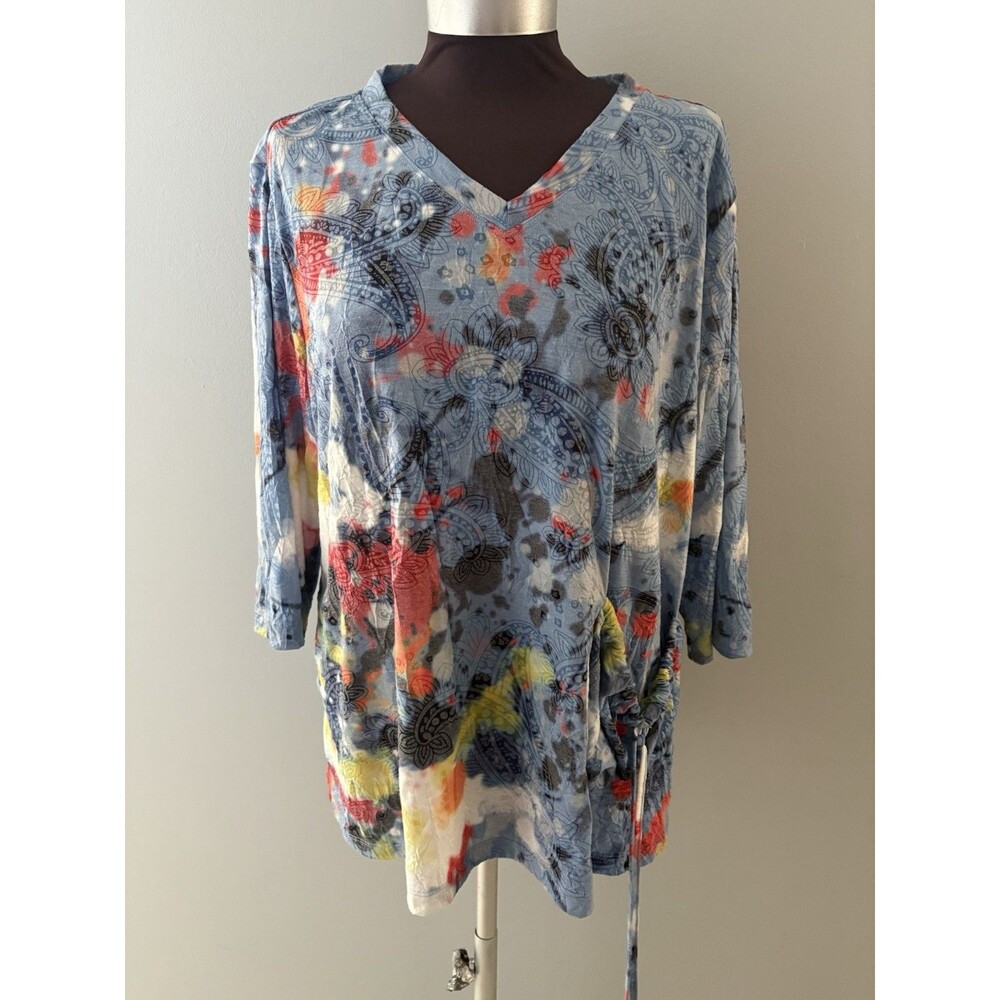 Ali Miles Top Petite XL Blue Paisley Paint Splat Abstract Flowy Artsy Lagenlook